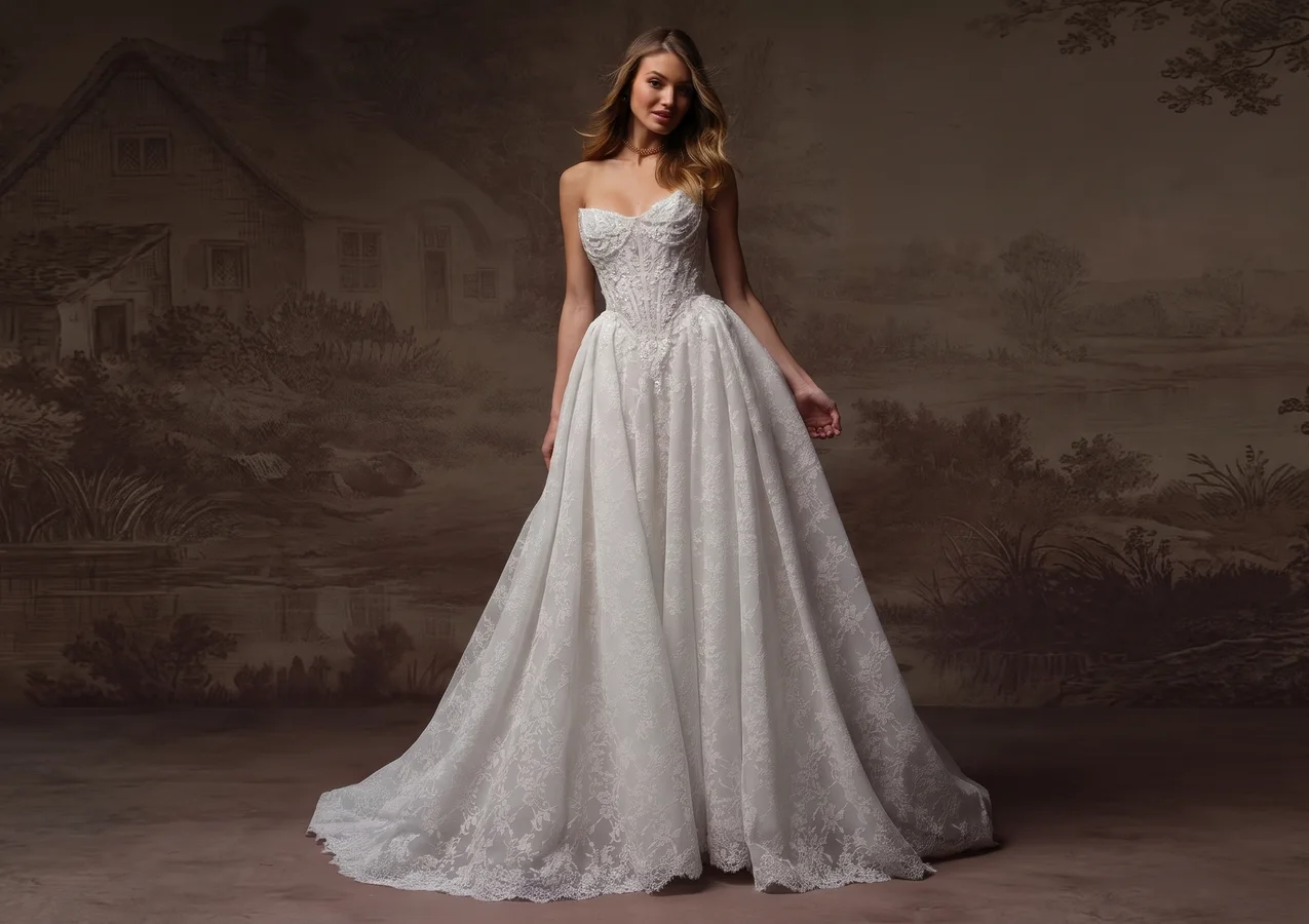 Maggie Sottero Ryland Chantilly lace ball gown wedding dress with a basque waist — Maggie Sottero trunk show at New York Bride & Groom
